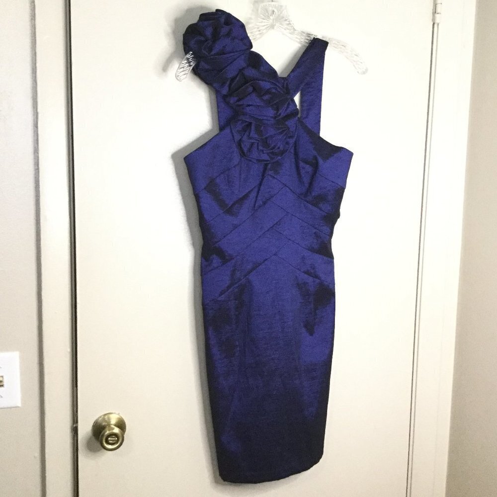 Cache Deep Midnight Blue Ruffle Cocktail Dress